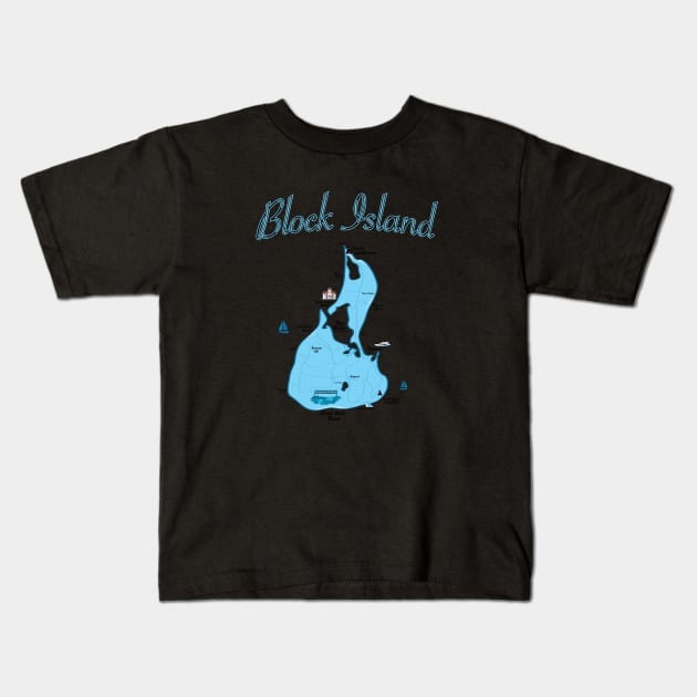 Block Island Map- Rhode Island Kids T-Shirt by ACGraphics